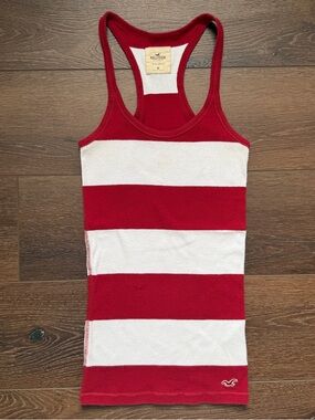 Hollister Red & White Ribbed Racerback Tank Top